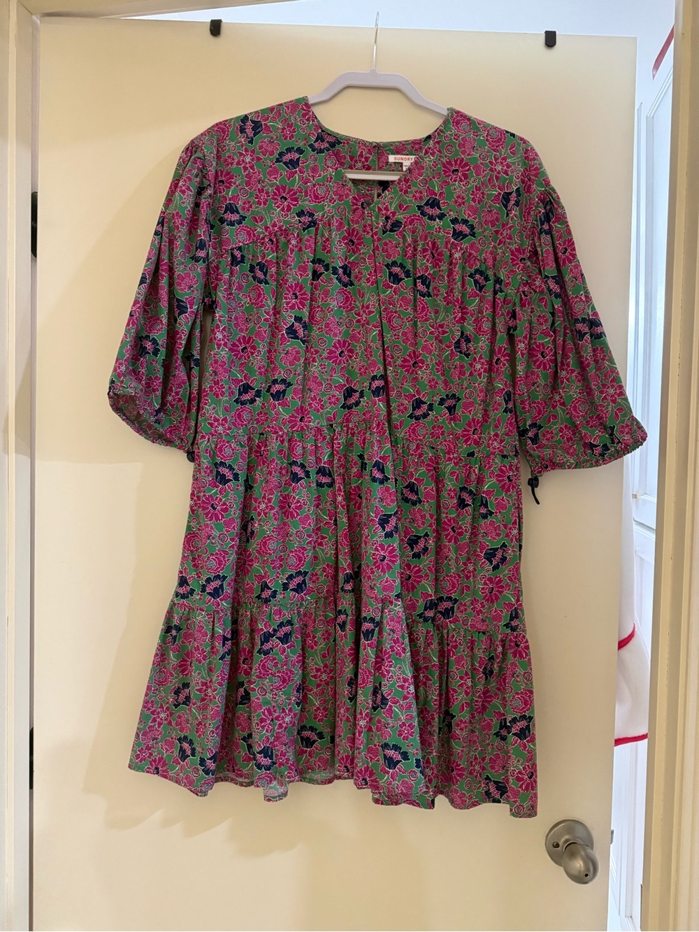 Floral Tiered Dress in Pink and Green